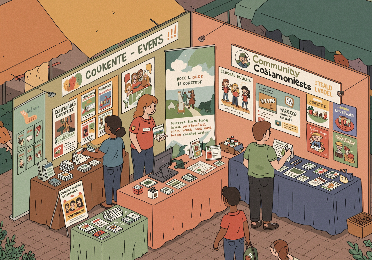 Diverse families enjoying activities together at a vibrant community festival with food trucks, live music, and children playing games