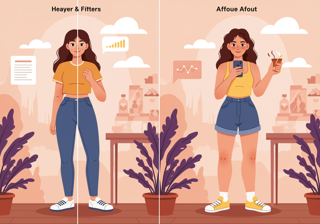 Split image showing the same person with and without filters, highlighting the dramatic difference digital editing can make